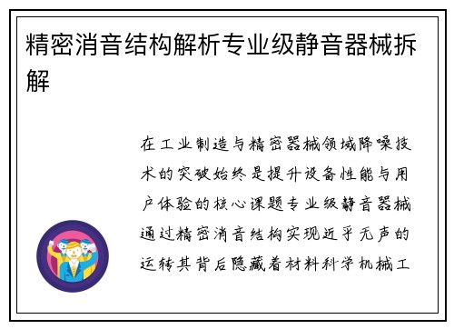 精密消音结构解析专业级静音器械拆解