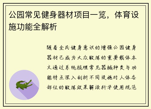 公园常见健身器材项目一览，体育设施功能全解析