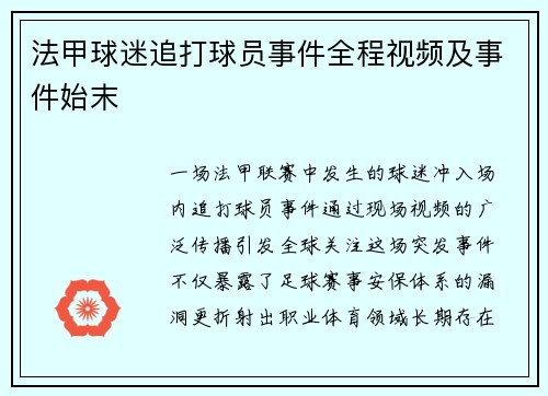 法甲球迷追打球员事件全程视频及事件始末